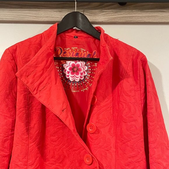 Desigual Jacquard Red Trench Coat - Picture 4 of 4